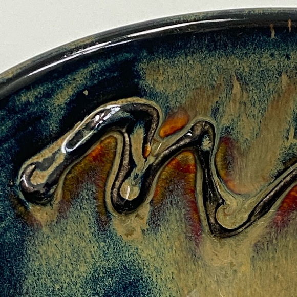 Studio Art Pottery Navy Blue Brown Glossy Textured Glazed Bowl 5.75” x 3” Signed - Picture 15 of 16
